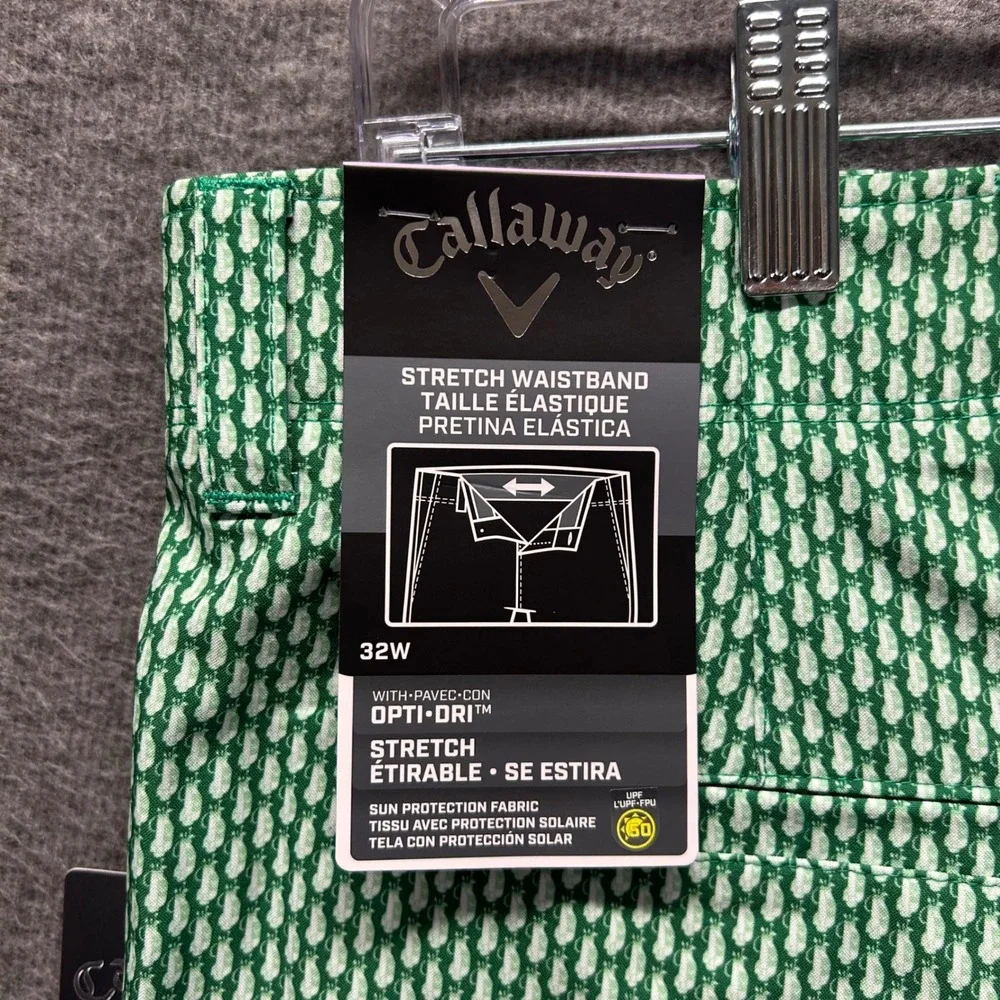 Callaway Mens Golf Shorts 32 Verdant Green Golf Bag Print Opti-Dri CGBFA0G8GG